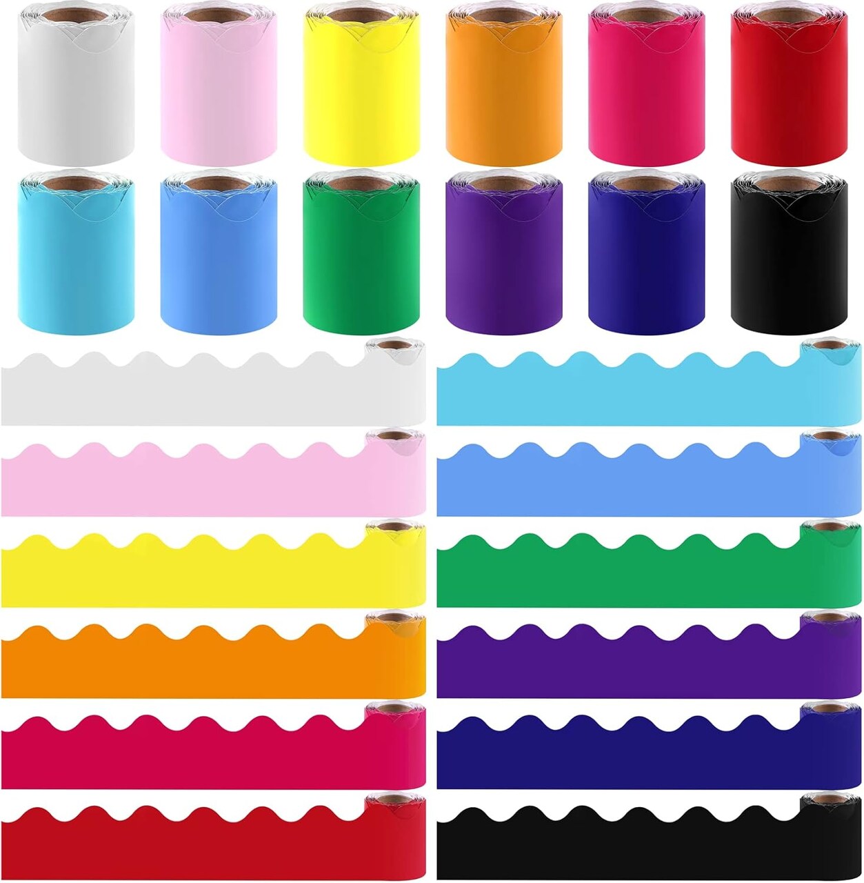 12 Rolls 393.6 Feet Scalloped Bulletin Board Borders Multicolor Classroom Borders